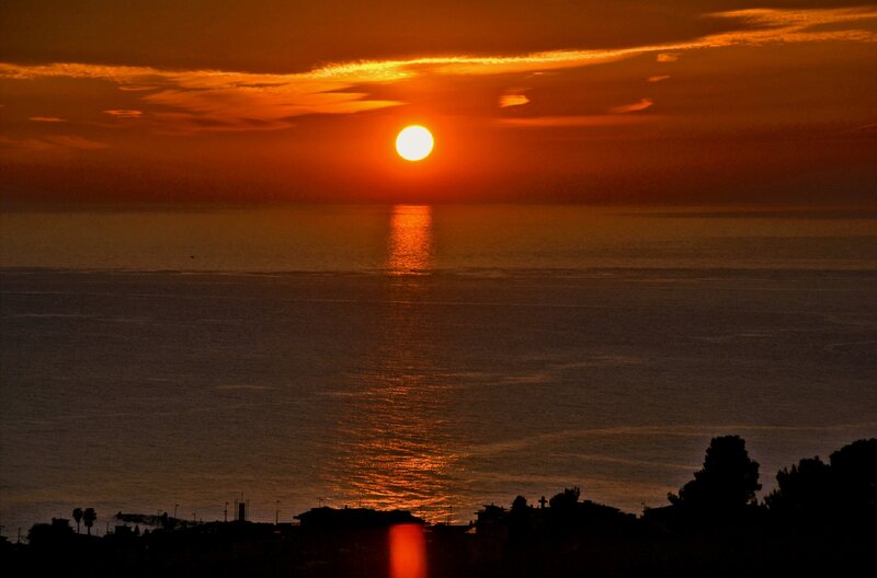 Sunset over Ocean — Orange, Dramatic, Photograph, Sun, Sea, Silhouette
