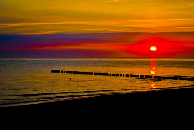Sunset over Ocean — Orange, Dramatic, Photograph, Sun, Sea