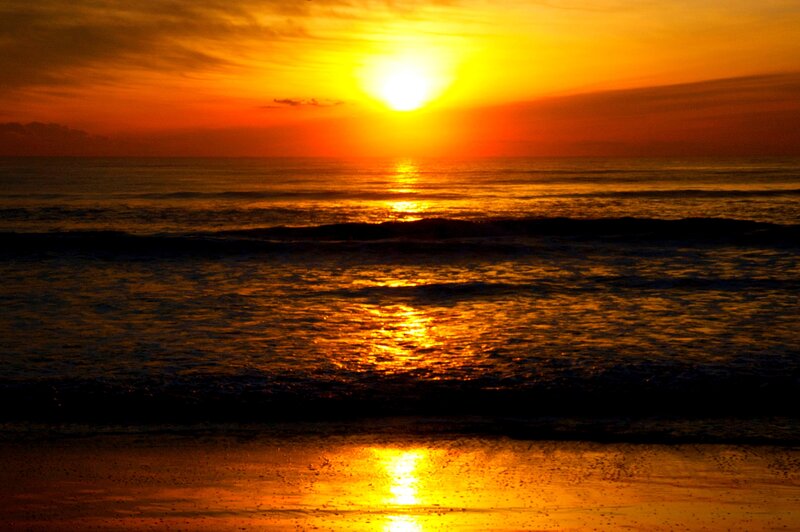 Sunset over Ocean — Orange, Dramatic, Photograph, Sun, Waves, Sky