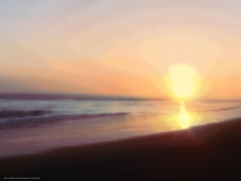 Sunset over Ocean — Orange, Serene, Digital Art, Sun, Beach