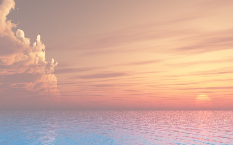 Sunset over Ocean — Orange, Serene, Digital Art