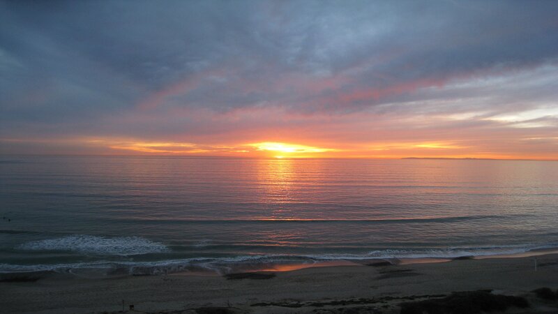 Sunset over Ocean — Orange, Serene, Photograph, Beach, Clouds, Sun