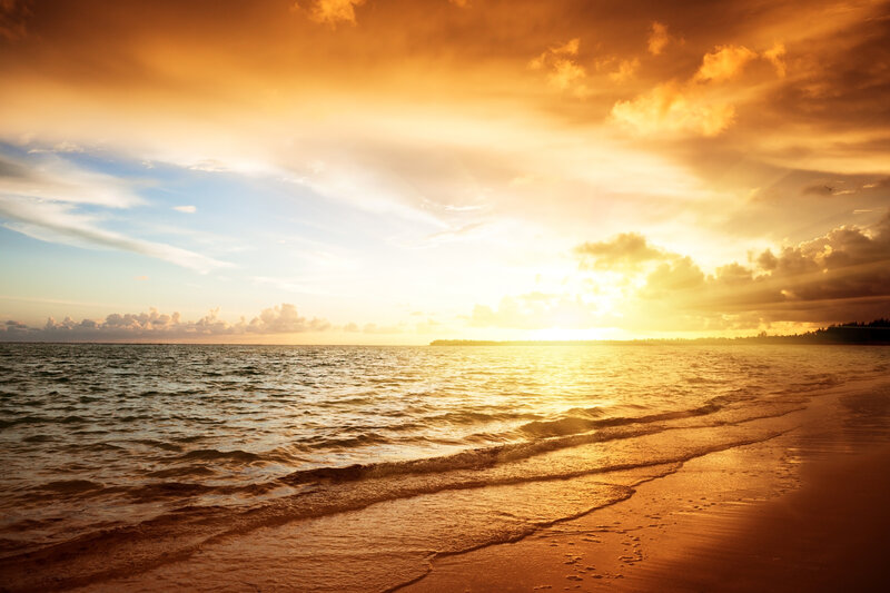 Sunset over Ocean — Orange, Serene, Photograph, Beach, Clouds