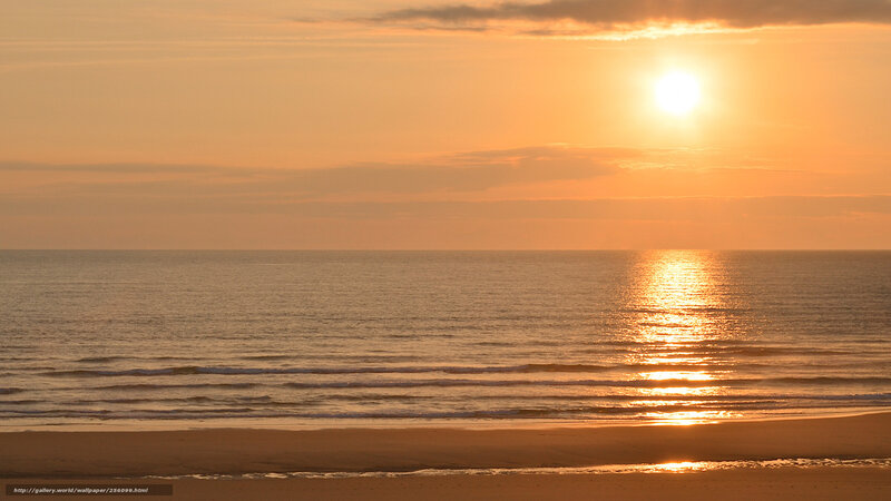 Sunset over Ocean — Orange, Serene, Photograph, Beach, Sun, Clouds