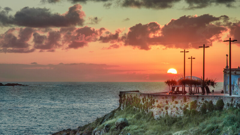 Sunset over Ocean — Orange, Serene, Photograph, Clouds, Gazebo