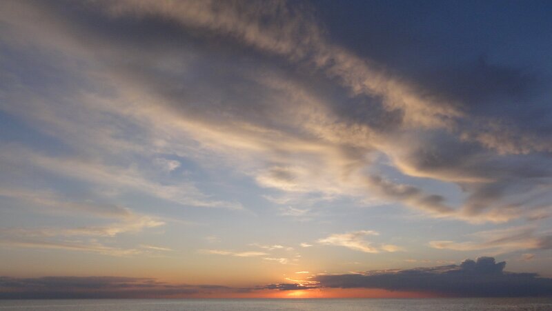 Sunset over Ocean — Orange, Serene, Photograph, Clouds, Sky