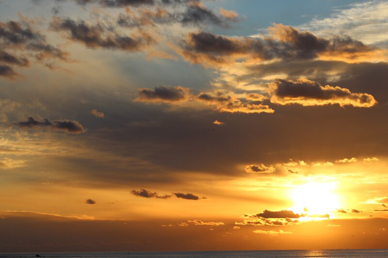 Sunset over Ocean — Orange, Serene, Photograph, Clouds, Sun, Sea