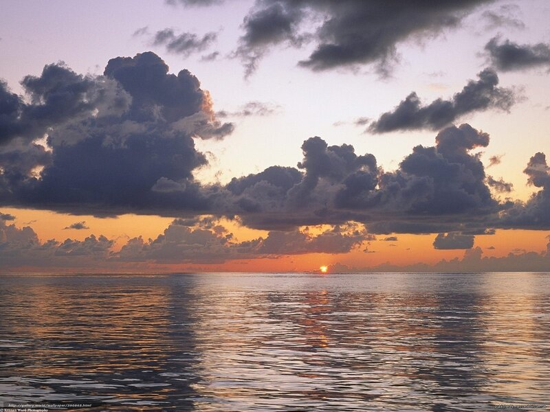 Sunset over Ocean — Orange, Serene, Photograph, Clouds, Sun