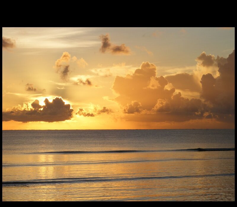 Sunset over Ocean — Orange, Serene, Photograph, Clouds, Sun, Waves, Yellow