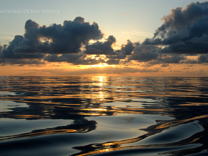 Sunset over Ocean — Orange, Serene, Photograph, Clouds