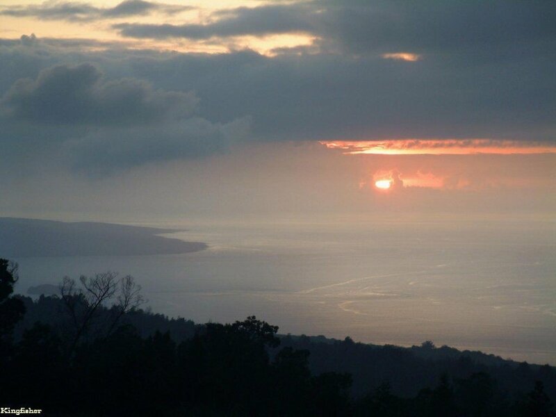 Sunset over Ocean — Orange, Serene, Photograph, Clouds, Trees