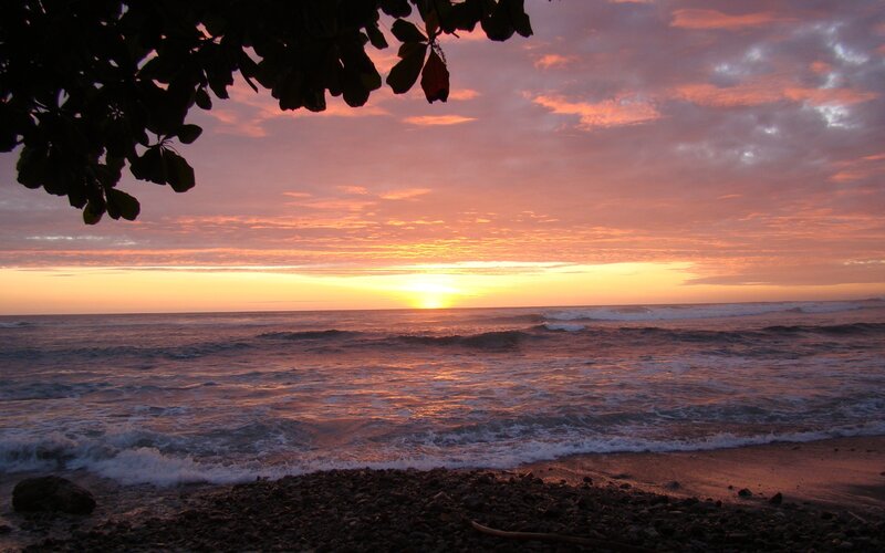 Sunset over Ocean — Orange, Serene, Photograph, Leaves