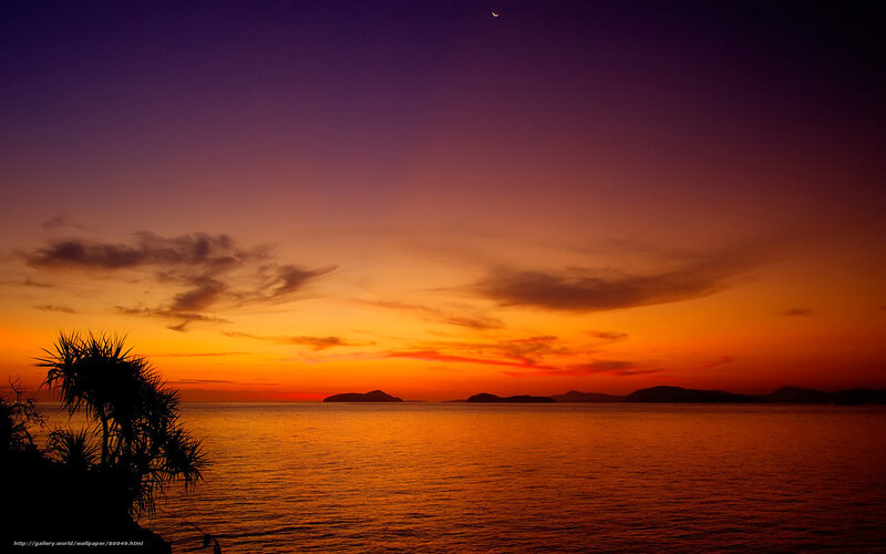 Sunset over Ocean — Orange, Serene, Photograph, Moon