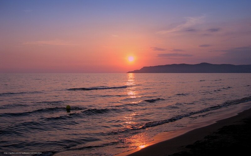 Sunset over Ocean — Orange, Serene, Photograph, Mountain
