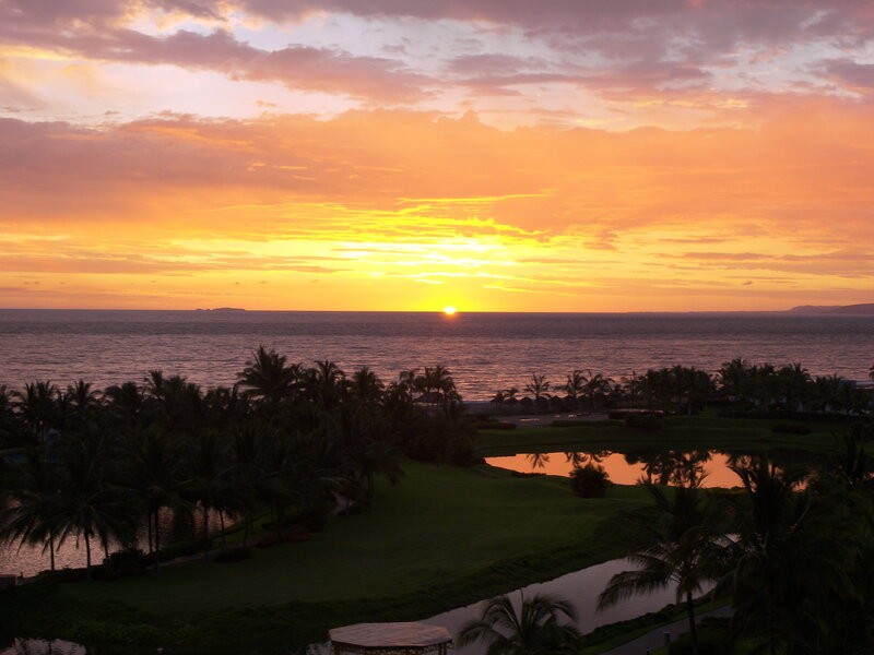 Sunset over Ocean — Orange, Serene, Photograph, Palm Trees, Golf Course