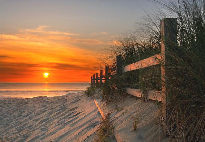 Sunset over Ocean — Orange, Serene, Photograph, Sand Dunes