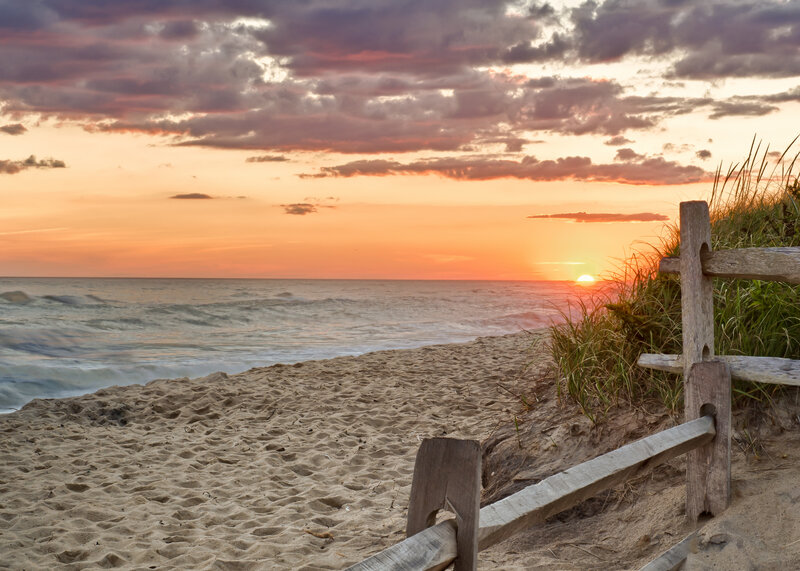 Sunset over Ocean — Orange, Serene, Photograph, Sand