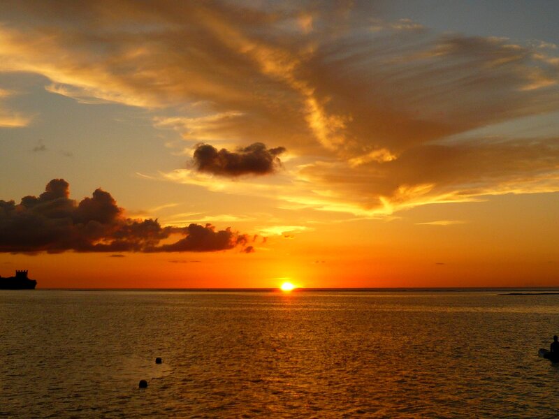 Sunset over Ocean — Orange, Serene, Photograph, Ship