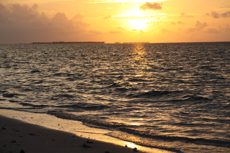 Sunset over Ocean — Orange, Serene, Photograph, Sky, Beach, Yellow, Dark Blue
