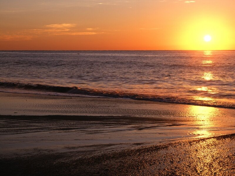 Sunset over Ocean — Orange, Serene, Photograph, Sky, Beach, Yellow