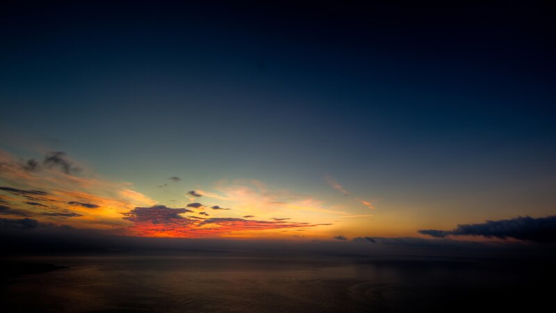 Sunset over Ocean — Orange, Serene, Photograph, Sky, Clouds, Sea