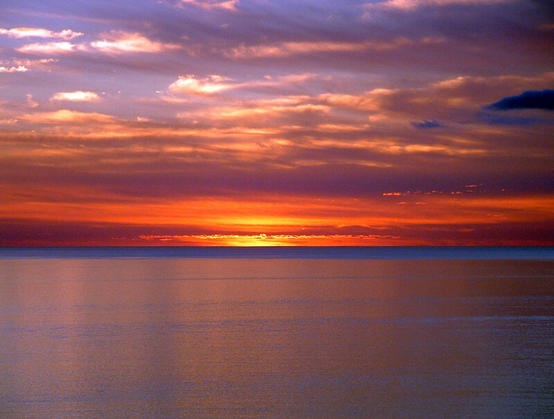 Sunset over Ocean — Orange, Serene, Photograph, Sky, Clouds