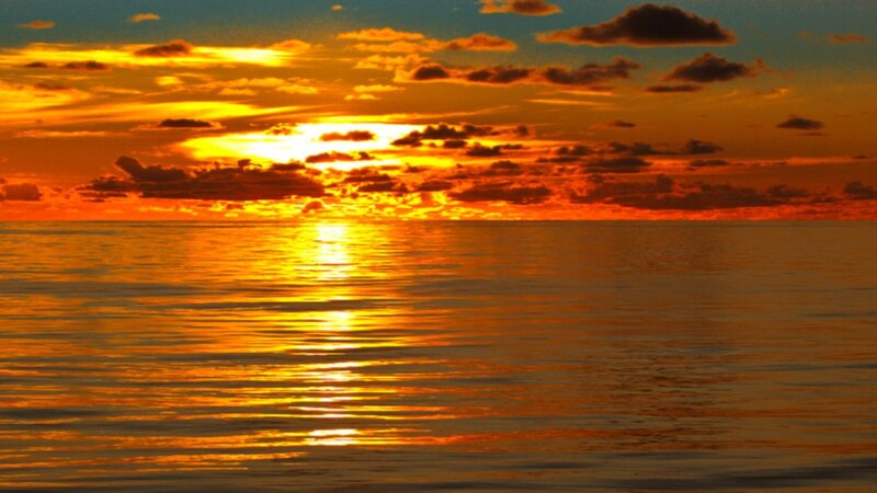 Sunset over Ocean — Orange, Serene, Photograph, Sky, Clouds, Water