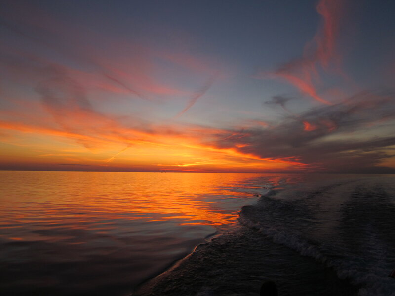Sunset over Ocean — Orange, Serene, Photograph, Sky, Clouds, Waves