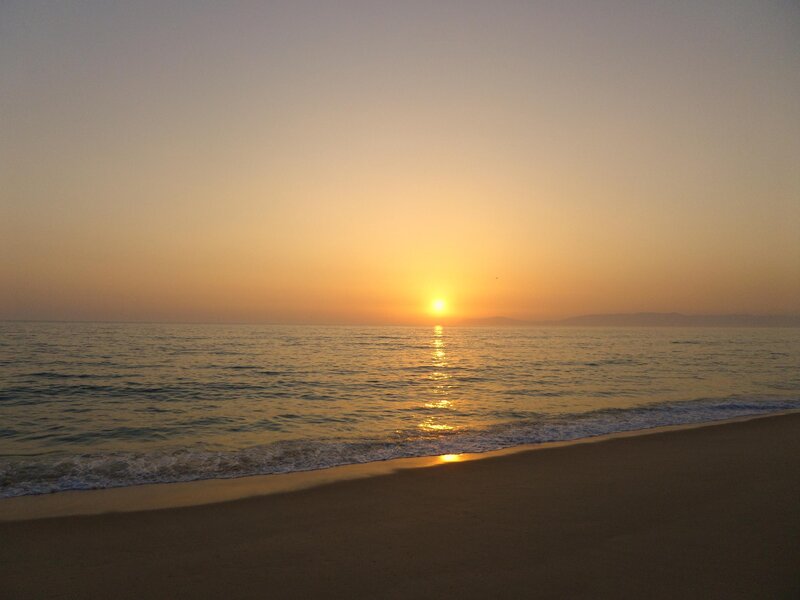 Sunset over Ocean — Orange, Serene, Photograph, Sun, Beach, Waves