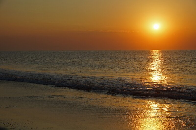 Sunset over Ocean — Orange, Serene, Photograph, Sun, Beach, Yellow