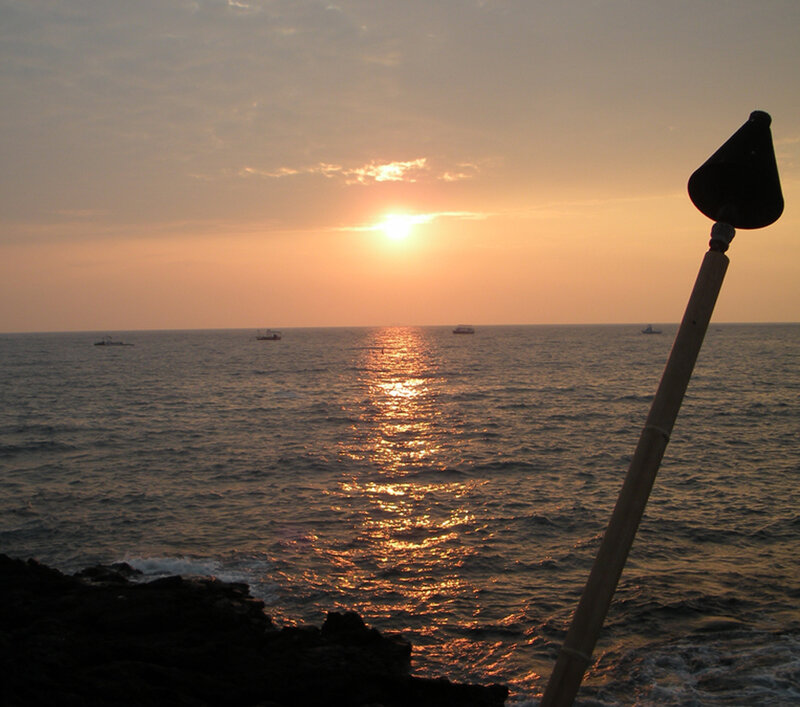 Sunset over Ocean — Orange, Serene, Photograph, Sun, Boats
