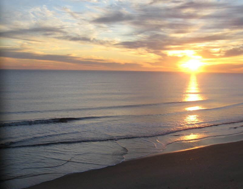 Sunset over Ocean — Orange, Serene, Photograph, Sun, Clouds