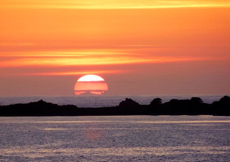 Sunset over Ocean — Orange, Serene, Photograph, Sun, Land