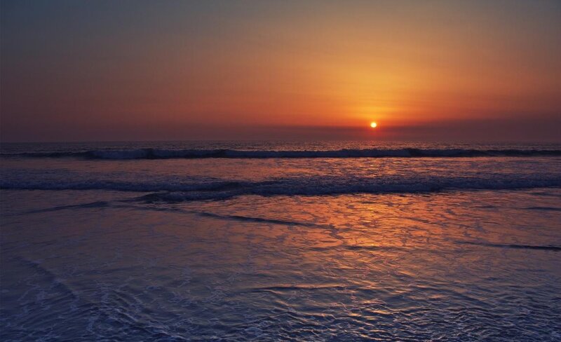 Sunset over Ocean — Orange, Serene, Photograph, Sun, Waves