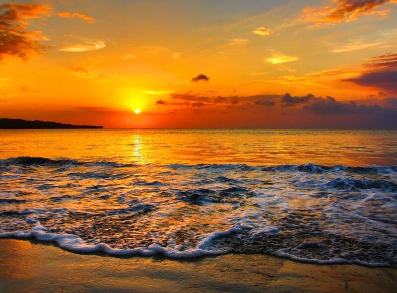 Sunset over Ocean — Orange, Serene, Photograph, Waves