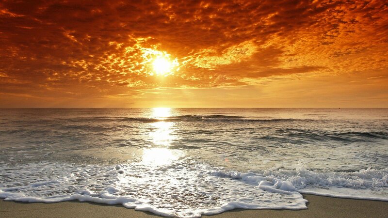 Sunset over Ocean — Orange, Waves
