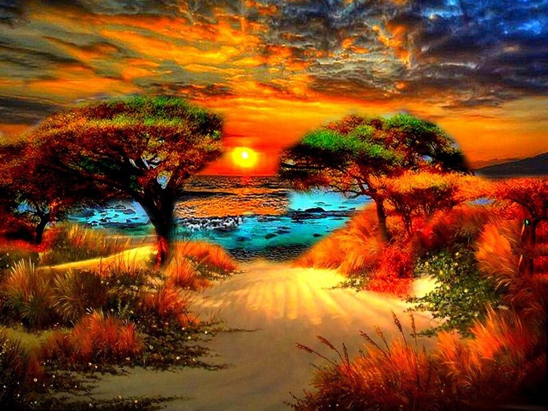 Sunset over Ocean Path