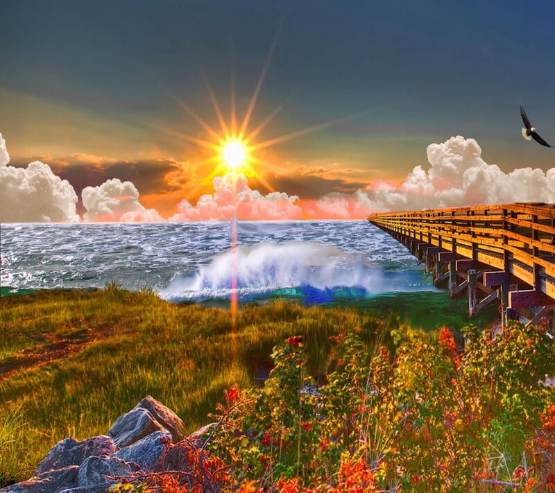 Sunset over Ocean Pier — Blue, Dramatic