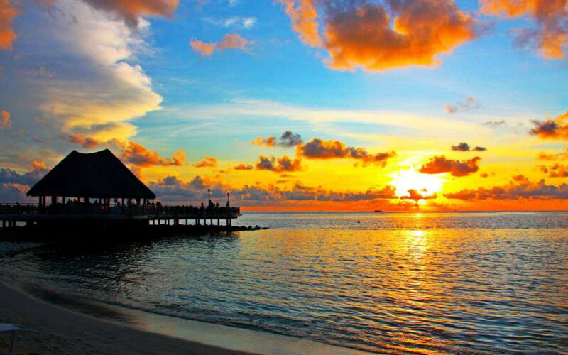 Sunset over Ocean Pier — Blue, Serene