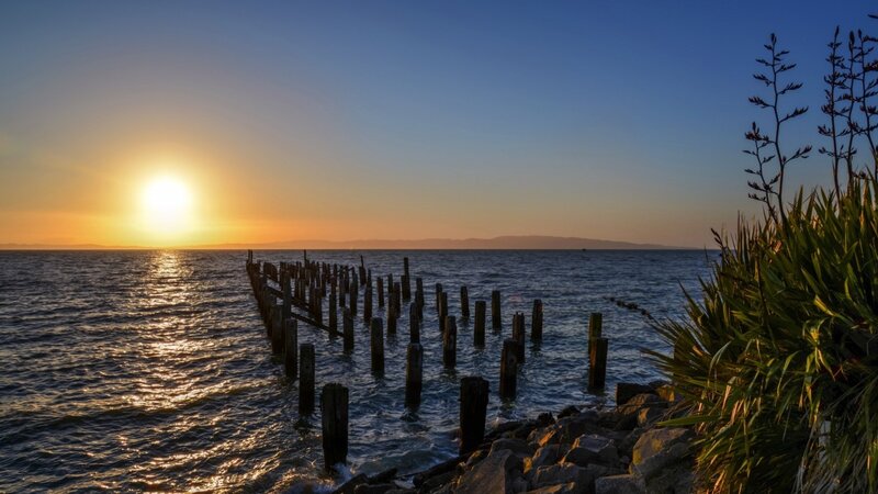 Sunset over Ocean Pier — Blue