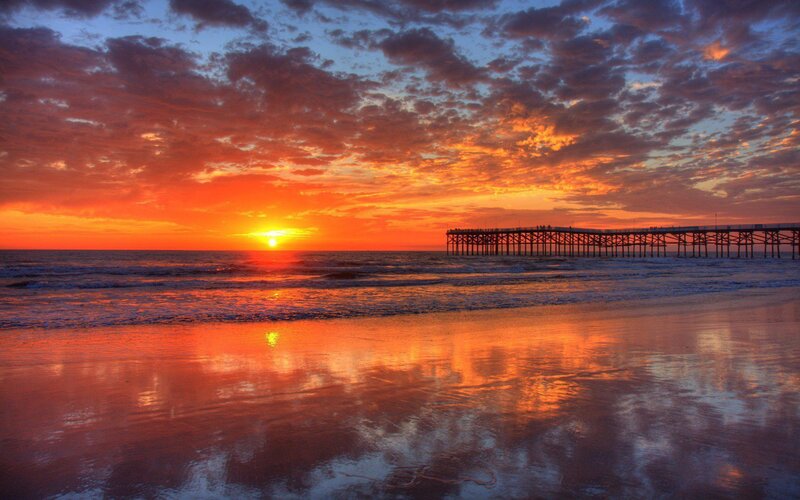 Sunset over Ocean Pier — Orange, Dramatic