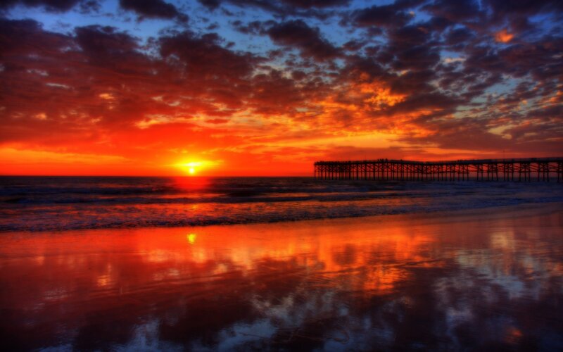 Sunset over Ocean Pier — Red