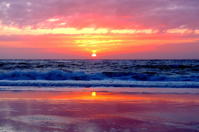 Sunset over Ocean — Pink, Dramatic, Photograph