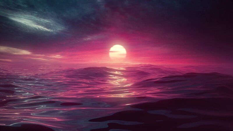 Sunset over Ocean — Pink, Serene, Digital Art, Sun, Clouds