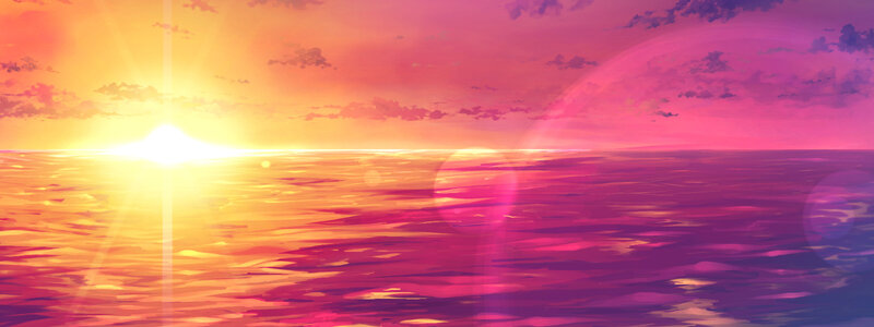 Sunset over Ocean — Pink, Serene, Digital Art, Sun