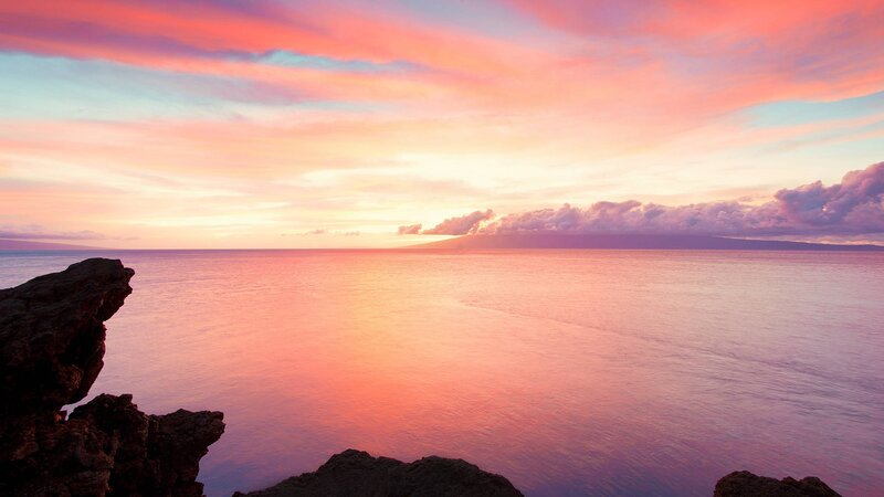 Sunset over Ocean — Pink, Serene, Photograph, Rocks