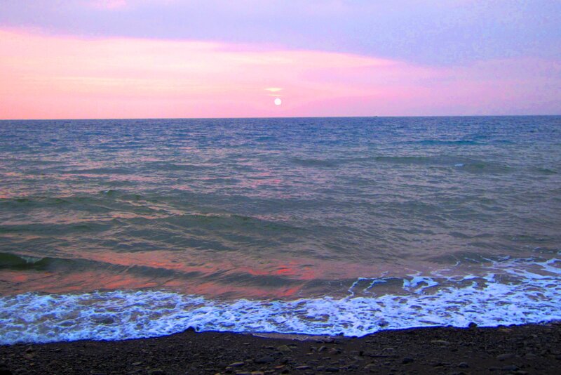 Sunset over Ocean — Pink, Serene, Photograph