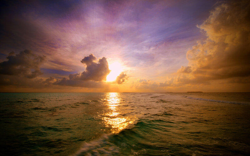 Sunset over Ocean — Purple, Blue