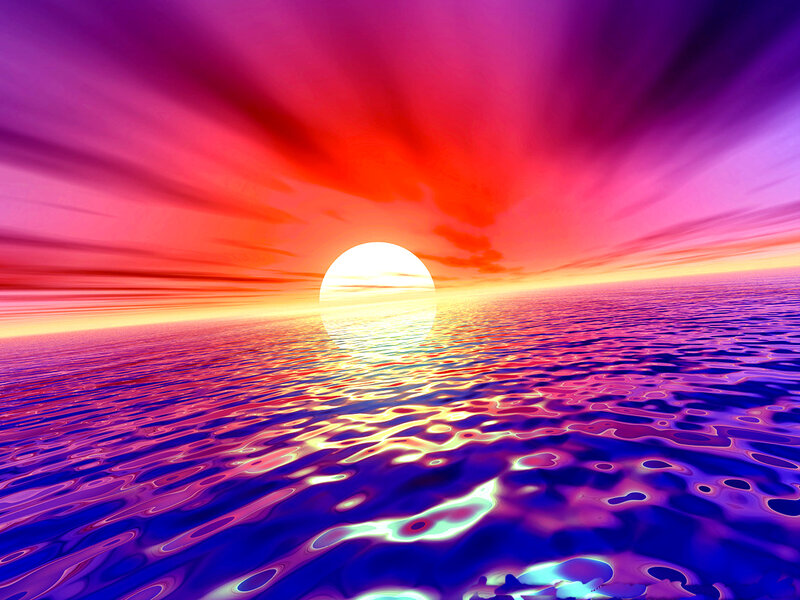 Sunset over Ocean — Purple, Dramatic, Digital Art