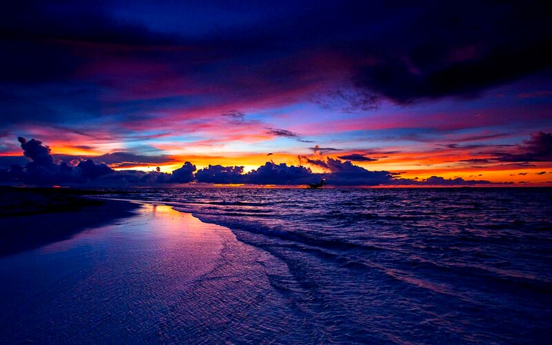 Sunset over Ocean — Purple, Dramatic, Photograph, Beach
